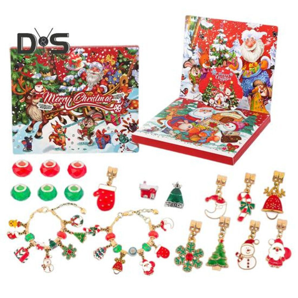 (as the picture, B) Christmas Countdown Calendar Bracelet Making Kit For Girls Diy Jewelry Beads Charms Set 24 Days Xmas Countdown Gift For Kids Teens