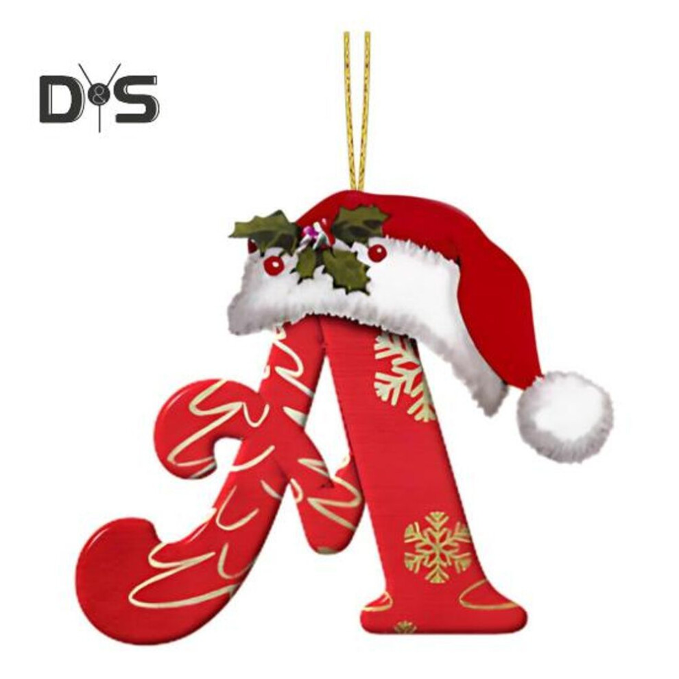 (as the picture, A) Christmas Letter Pendant Acrylic 2d Flat Letter Hanging Ornament Christmas Tree Santa Hat Letter Decoration For Mantel Door Wall