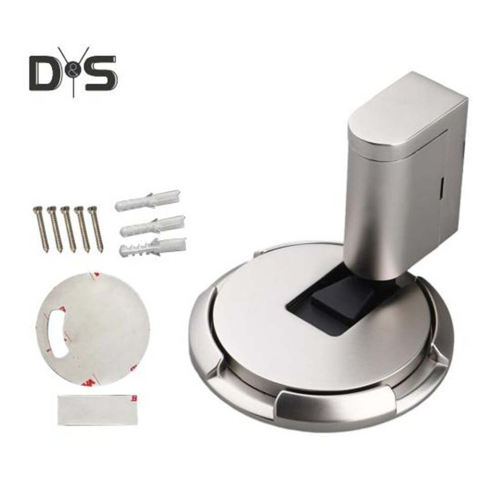 (silver) Magnetic Door Stopper No Drilling Silent Floor Door Stop with Screws Adhesive Adjustable Mechanical Magnetic Door Stopper for Home Safety