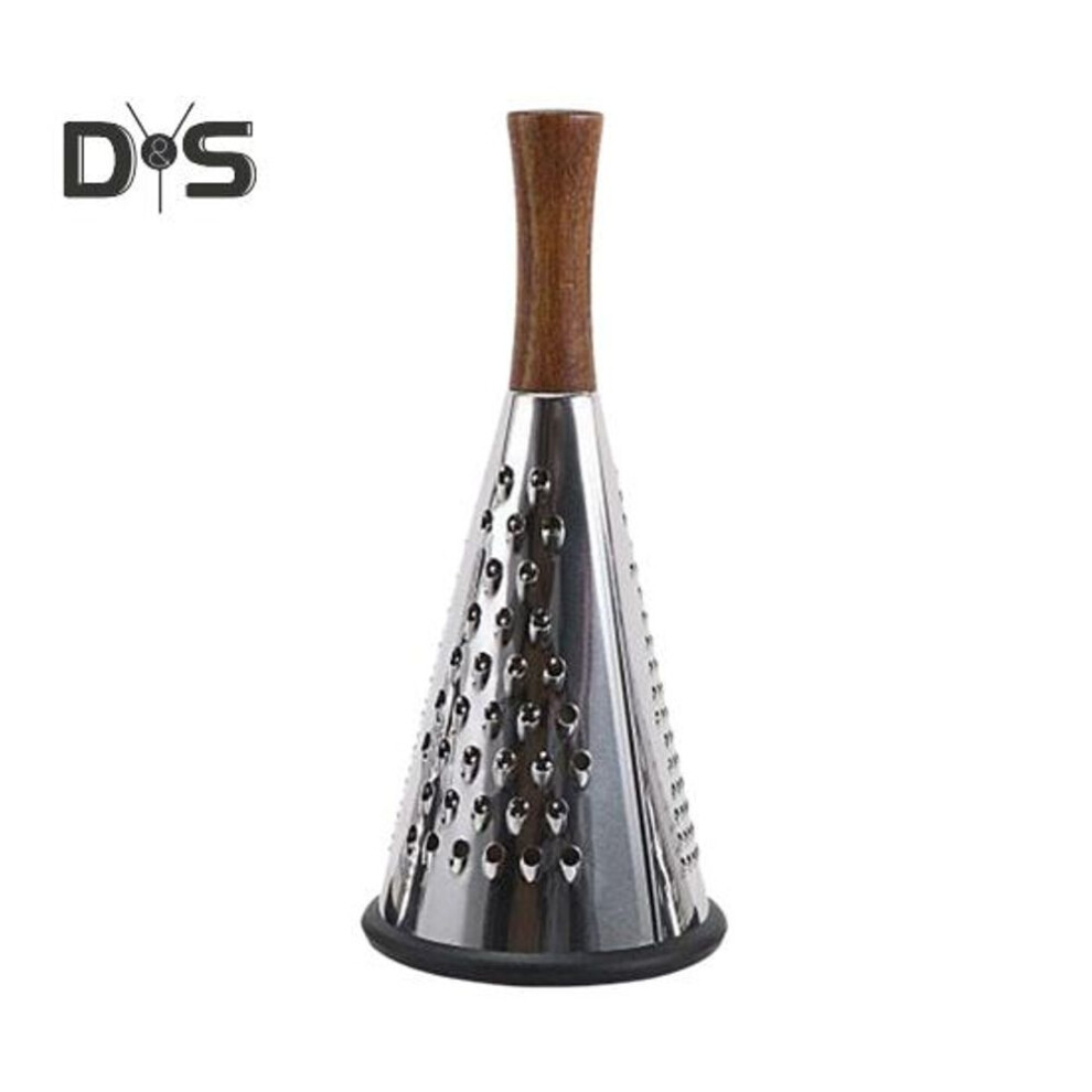 (as the picture, L) Stainless Steel Cone Cheese Grater With Wood Handle 3 Sided Vegetable Shredder For Grating Cheese Chocolate Vegetables Kitchen Shredder For Parmesan