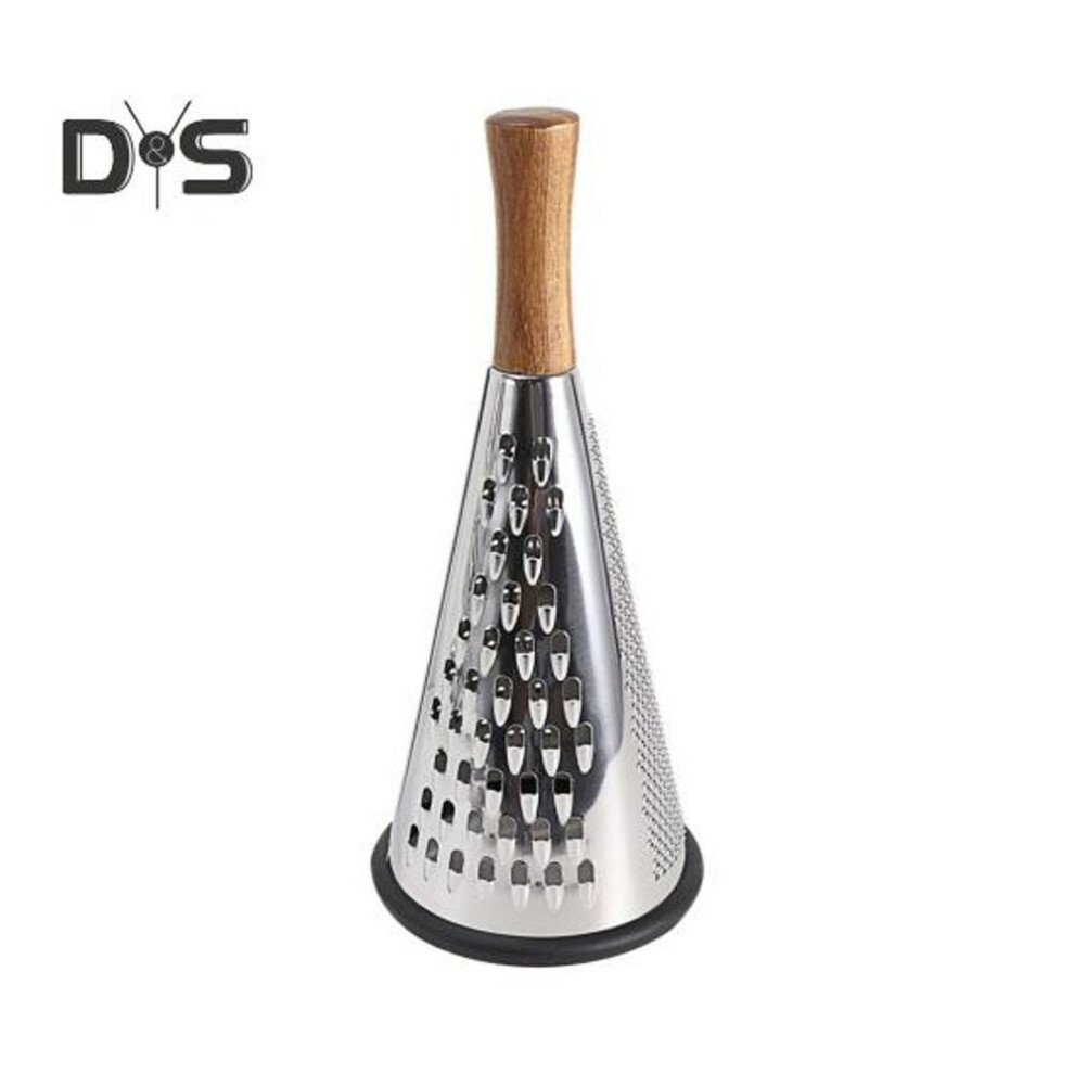 (as the picture, XL) Stainless Steel Cone Cheese Grater With Wood Handle 3 Sided Vegetable Shredder For Grating Cheese Chocolate Vegetables Kitchen Shredder For Parmesan