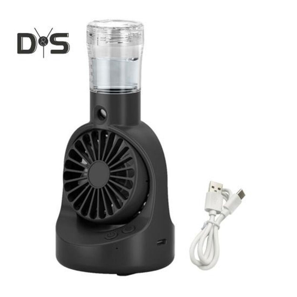 (black) Portable Table Misting Fan With 4 Speed Settings Strong Airflow Low Noise Compact Size Rechargeable Personal Cooling Fan