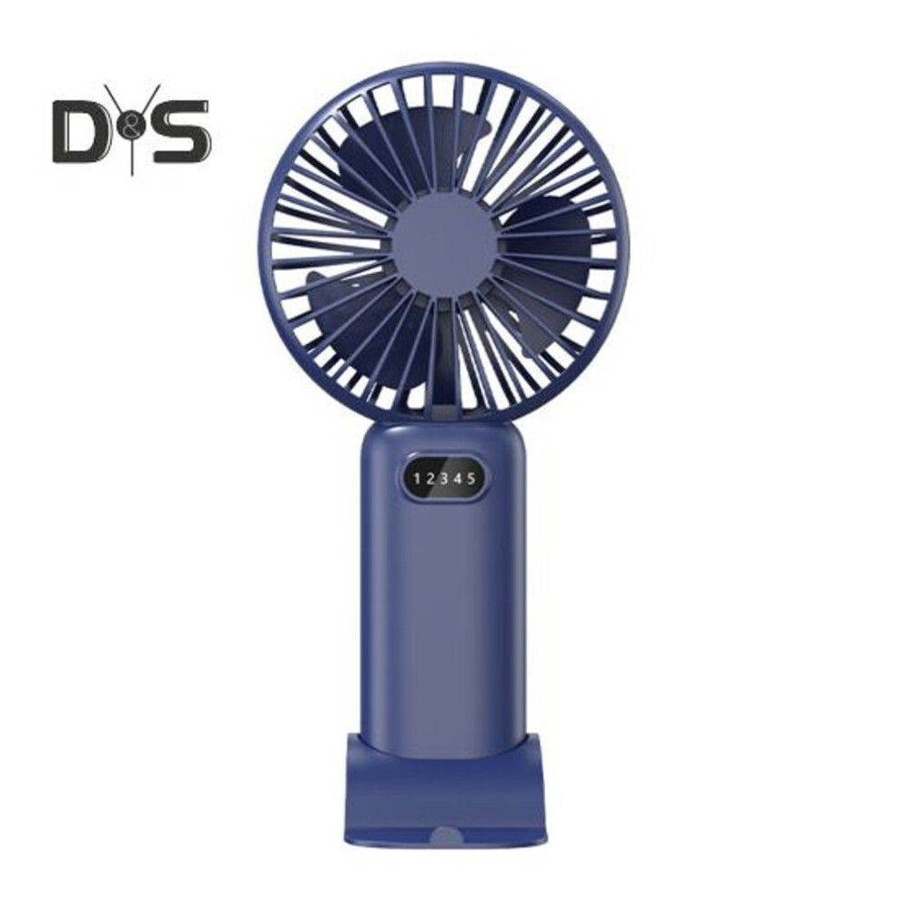 (dark blue) Mini Handheld Fan Cooling Device Digital Display Strong Airflow Low-Noise Battery Operated USB Rechargeable Personal Fan