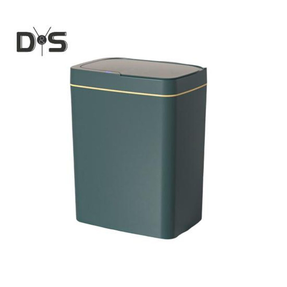 (dark green, USB Charging) Automatic Sensor Trash Can Wastebasket With Lid 15l Large Capacity Usb Charging Bathroom Intelligent Touchless Garbage Bin