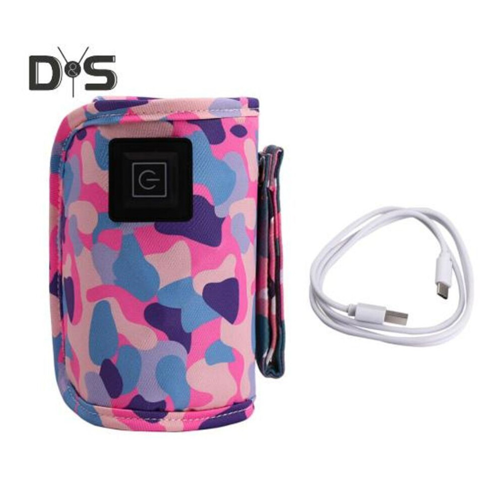 (pink) Portable Baby Bottle Warmer Sleeve 3 Levels Adjustable Electric Feeding Bottle Heater Fast Heating Outdoor Travel Infant Milk Bottle Heating Cover