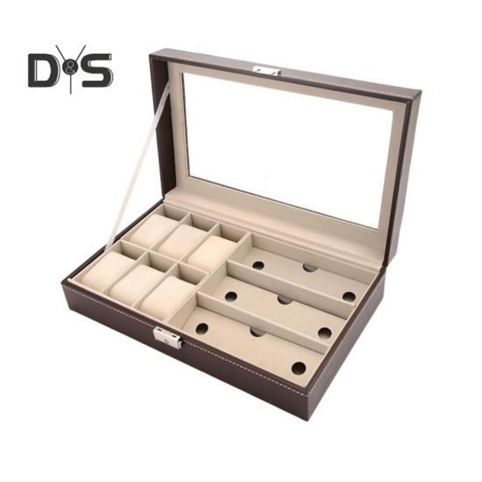 (coffee) Sunglasses Organizer Glasses Display Case Large Capacity Waterproof Velvet Lining Sunglass Hard Shell Storage Box