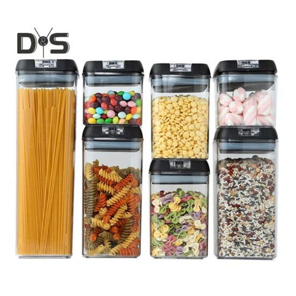 (black, 7pcs) 7pcs Food Sealed Jar Set Bpa Free Transparent Design Large Capacity Cereal Containers Dry Kitchen Food Storage Organizers