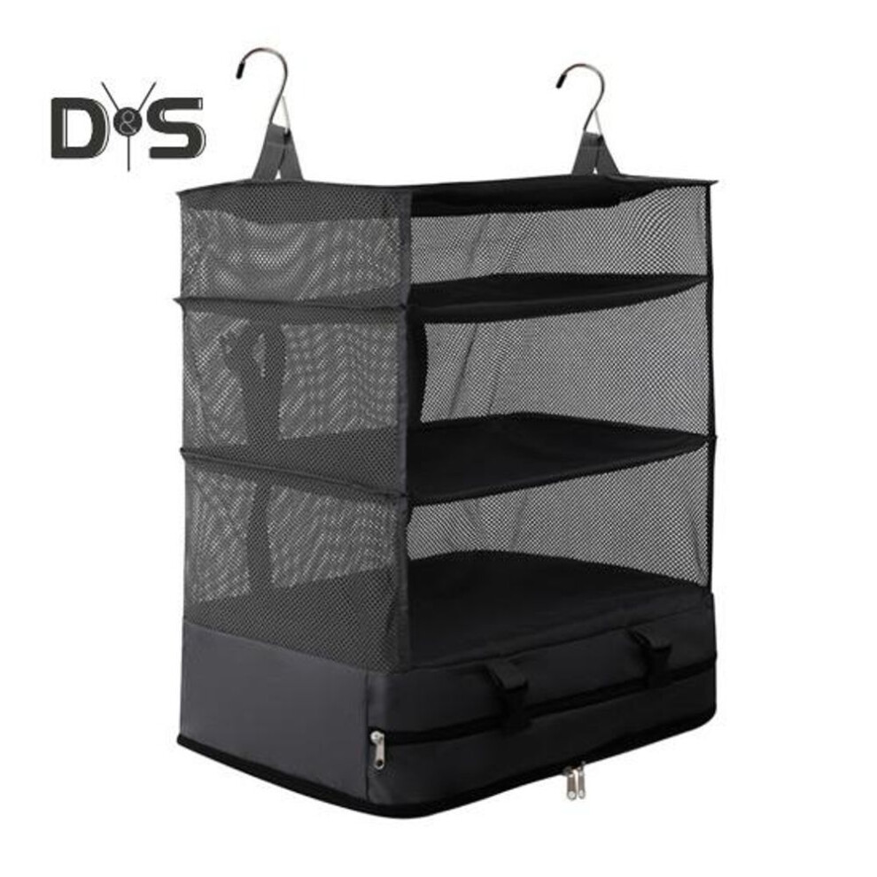 (black) Hanging Suitcase Organizer Large Capacity Zipper Closure Multipurpose Collapsible Suitcase Travel Organizer Storage Bag