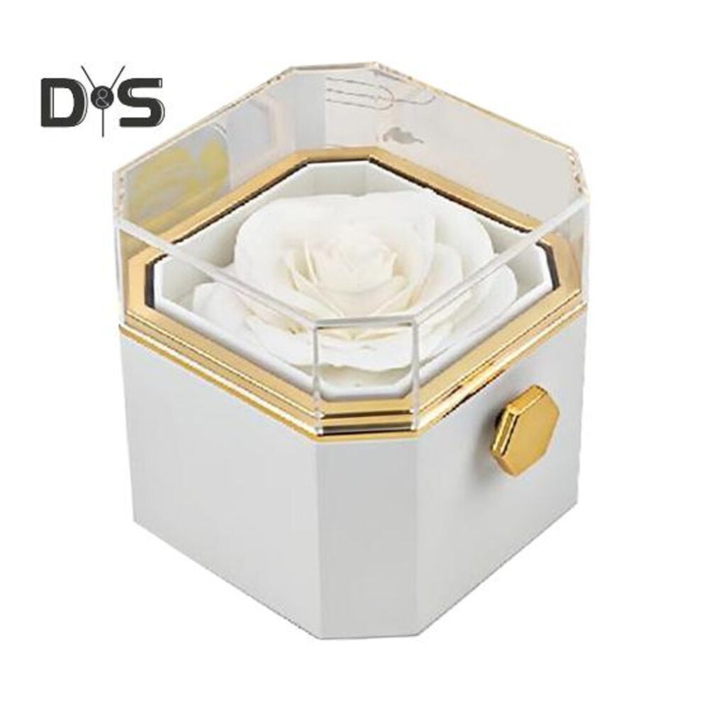(white) Ring Jewelry Box with Preserved Rose Flower Drawer Design Portable Jewelry Organizer Forever Flowers Rose Gifts for Mother's Day Valentine's Day