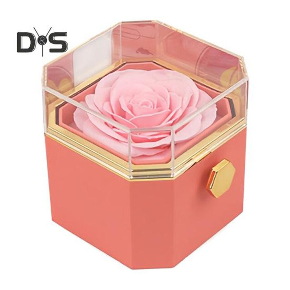 (pink) Ring Jewelry Box With Preserved Rose Flower Drawer Design Portable Jewelry Organizer Forever Flowers Rose Gifts For Mother's Day Valentine's Day