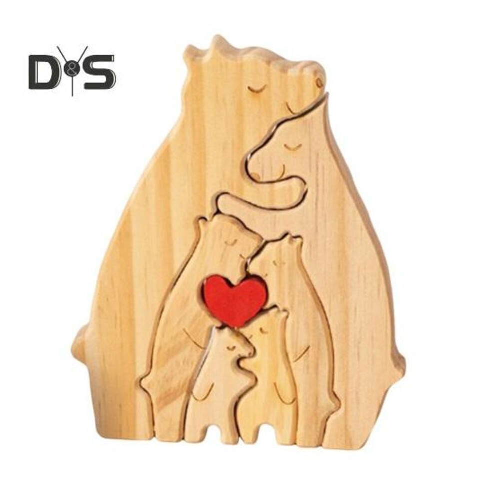(as the picture, E) Personalized Wooden Bear Puzzle with 2-7 Family Name Wood Bear Puzzle Desktop Figurine Custom Family Name Sculpture for New Parents
