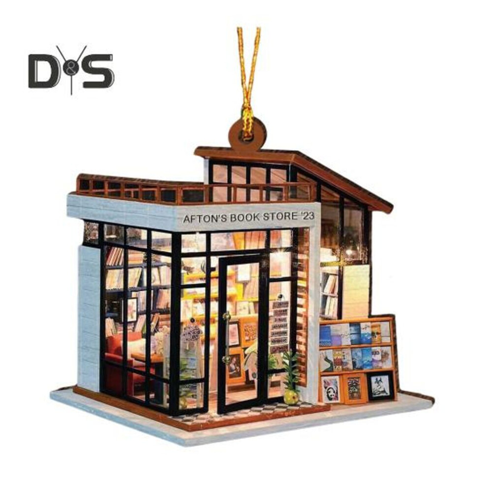 (as the picture, B) Bookshelf Christmas Ornaments 2D Flat Acrylic Book Shop Ornament Xmas Tree Hanging Decoration for Book Lovers Gifts