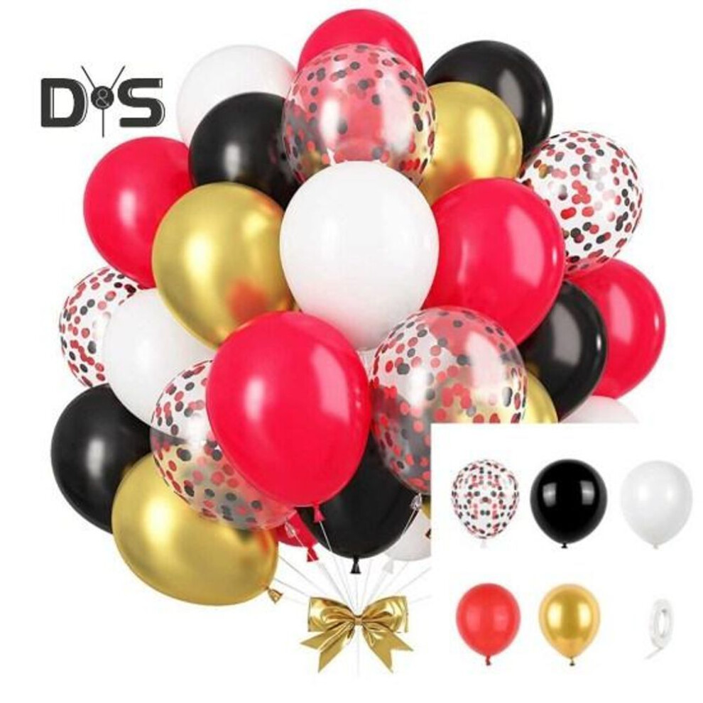(as the picture, D) 50 Pcs Latex Balloons Set Metallic Confetti Balloons Easy to Assemble Party Balloons with Ribbon for Kids Birthday Baby Shower Weddings Supplies
