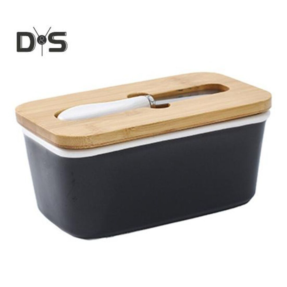(black) Ceramic Butter Dish with Cutter And Lid Sealed Butter Keeper Container for Freshness Multipurpose Butter Pan for Baking