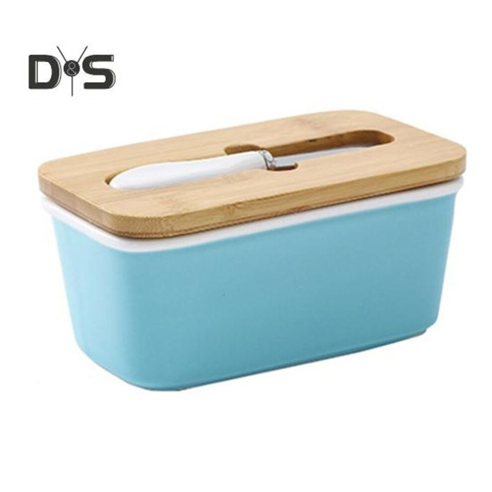 (sky blue) Ceramic Butter Dish With Cutter And Lid Sealed Butter Keeper Container For Freshness Multipurpose Butter Pan For Baking