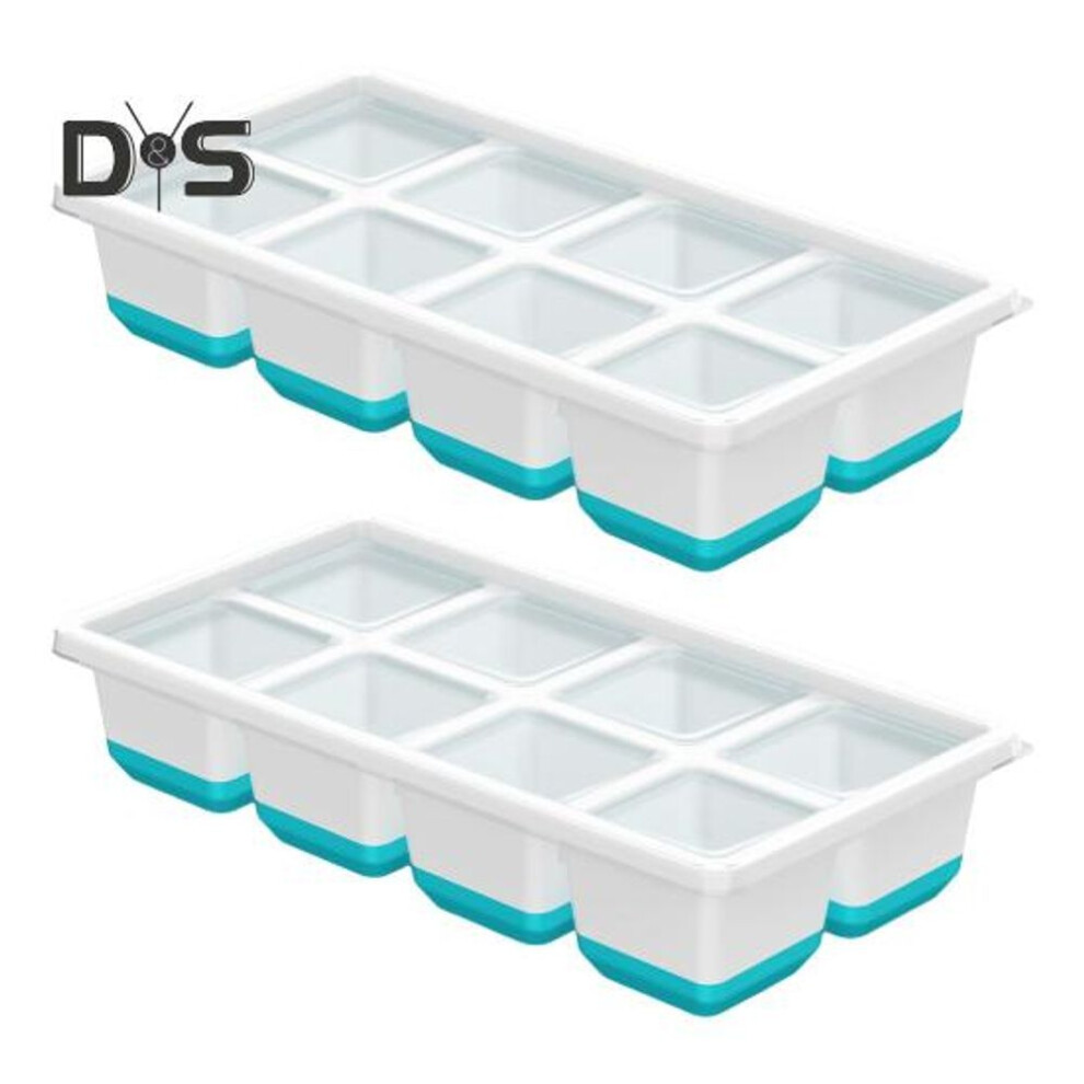 (blue, 2pcs) 1/2Pcs Large Ice Cube Mold with Lid BPA Free Silicone Tray for Freezer Easy-Release Stackable Big Square Ice Cubes for Whiskey Cocktails Coffee