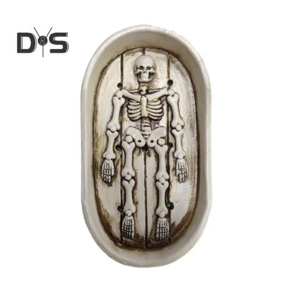 (white) Soap Rack Organizer Reusable Easy To Clean Self-draining Design Halloween Resin Skeleton Soap Dish Holder