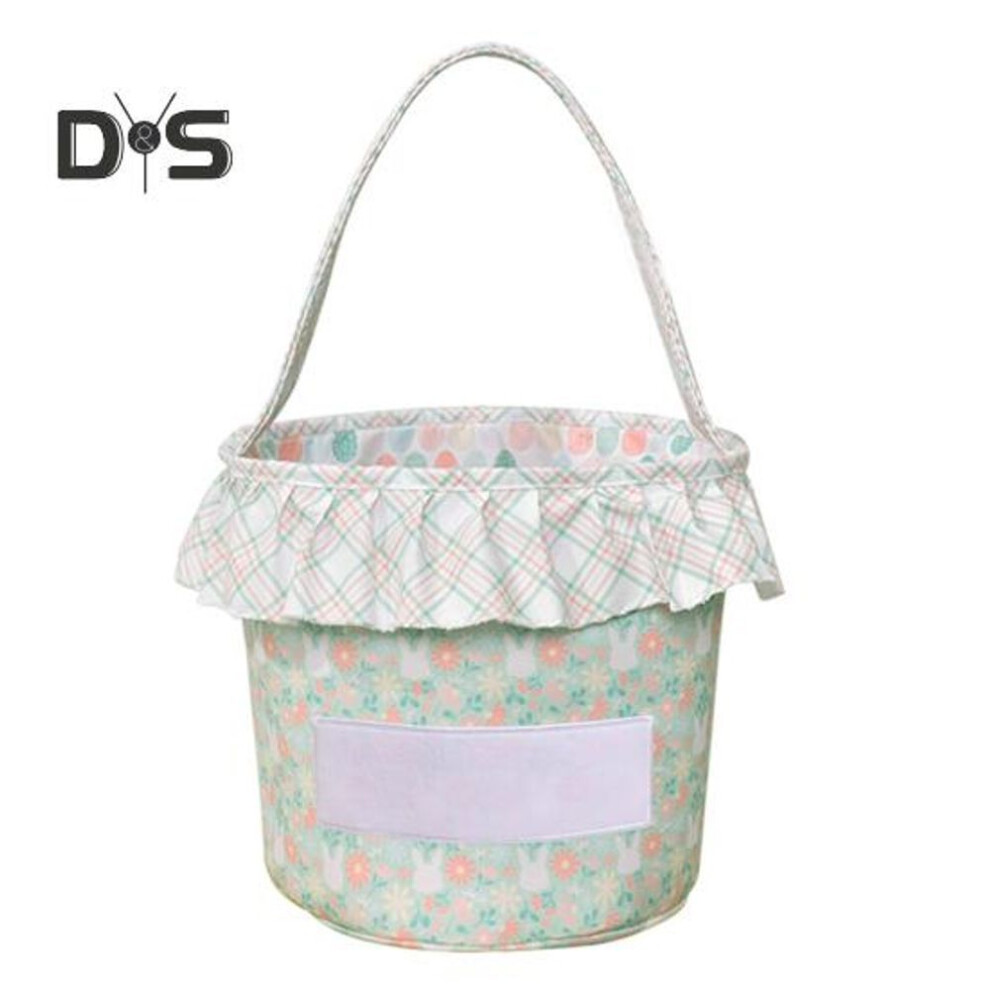 (as the picture, C) Easter Bunny Basket Reusable Fabric Easter Bucket Ruffled Storage Basket with Handle for Kids Easter Egg Hunt
