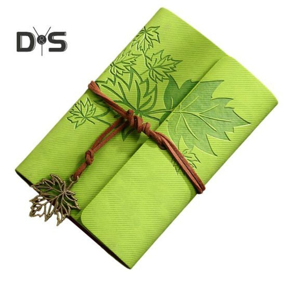 (grass green, A) Engraving Faux Leather Recipe Book Handmade Journal Notebook Waterproof Maple Leaf Print Diary Family Cookbooks Anniversary Gift
