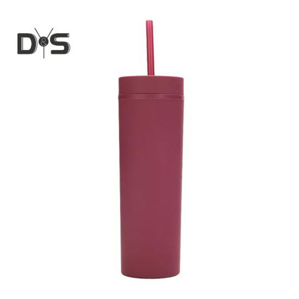 (wine red, 480ml) Sippy Cup Wide Mouth 16 Oz Drinking Cup with Straw And Lid Leak Proof Spill Proof Insulated Water Bottle for Home Office Gym Travel