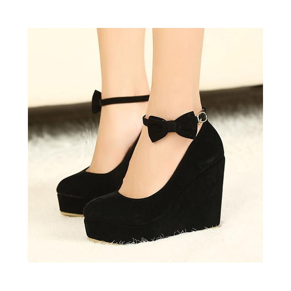 (Black,EU39)Chaussures compensées à plateforme talon cheville nœud papillon femme pointure 3539 neuves