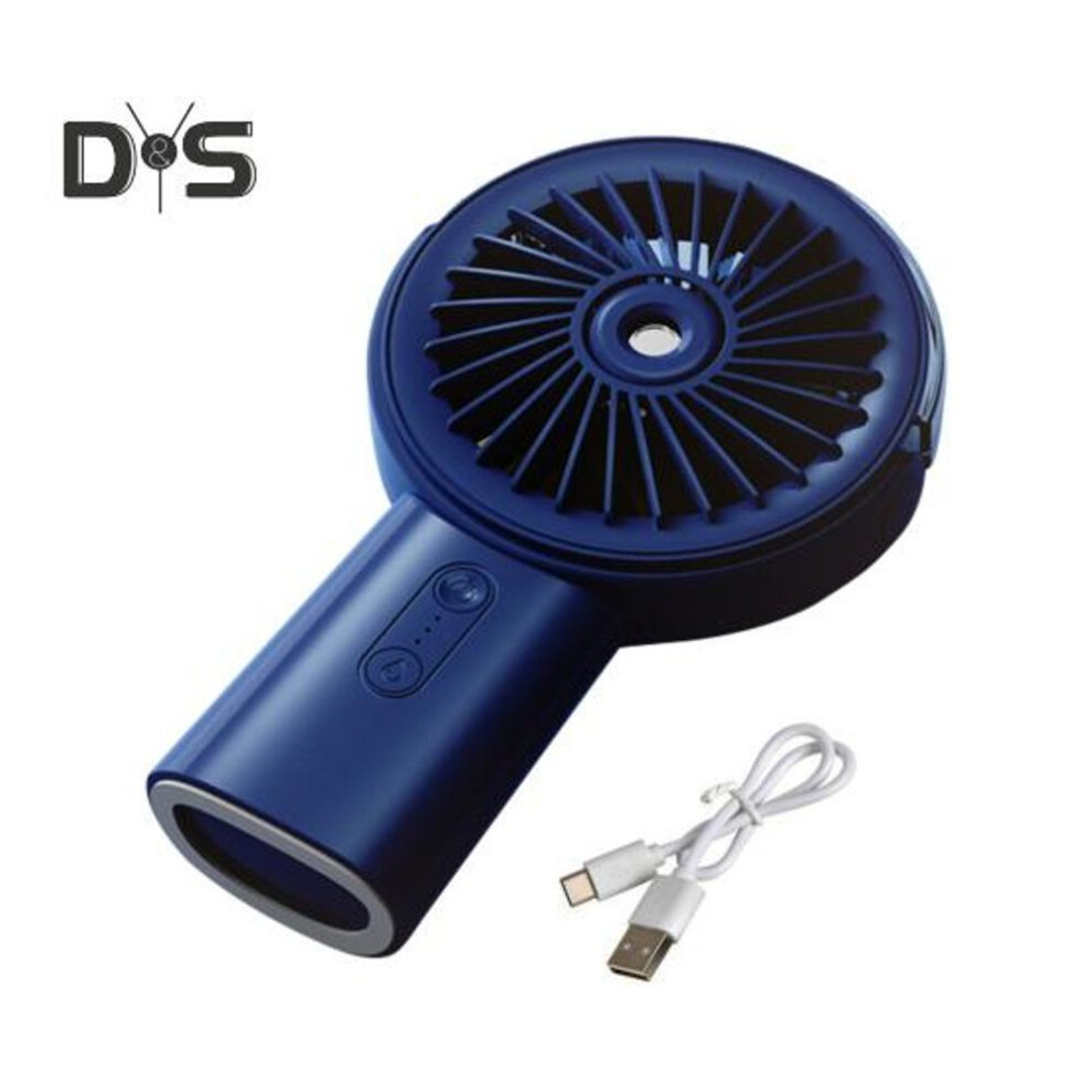 (dark blue) Portable Handheld Misting Fan With 3 Speed Settings Compact Size Portable Rechargeable Indoor Outdoor Water Spray Hand Held Fan
