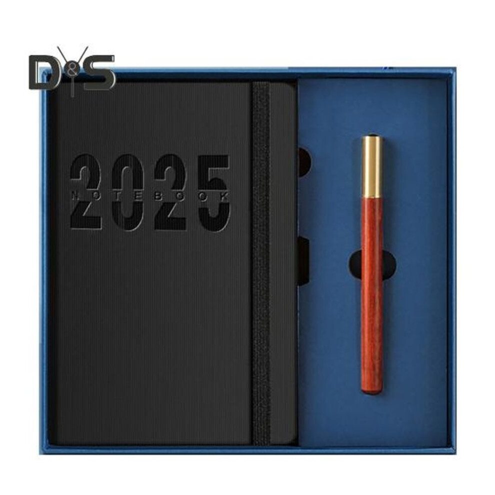 (black, English books) 2025 Schedule Planner One Year Organization Monthly Weekly Pages Notebook With Elastic Rope Imitation Leather Cover Planner