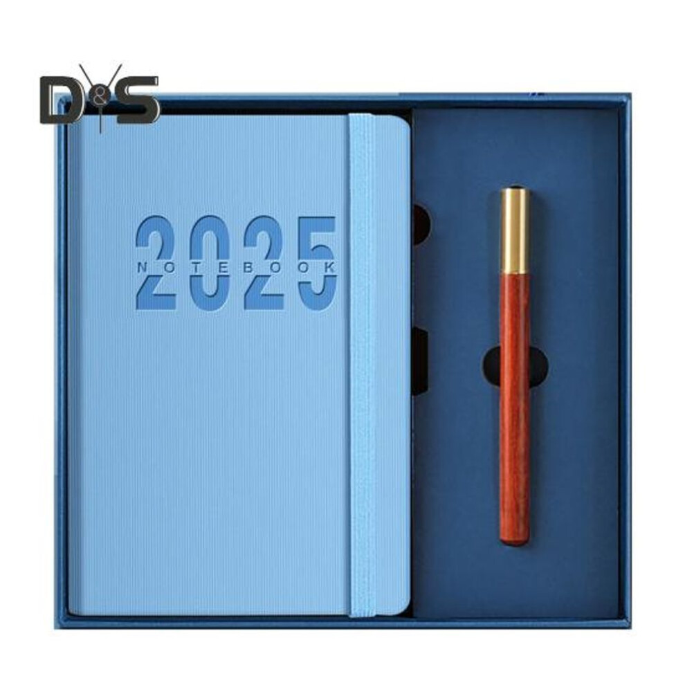 (blue, English books) 2025 Schedule Planner One Year Organization Monthly Weekly Pages Notebook With Elastic Rope Imitation Leather Cover Planner
