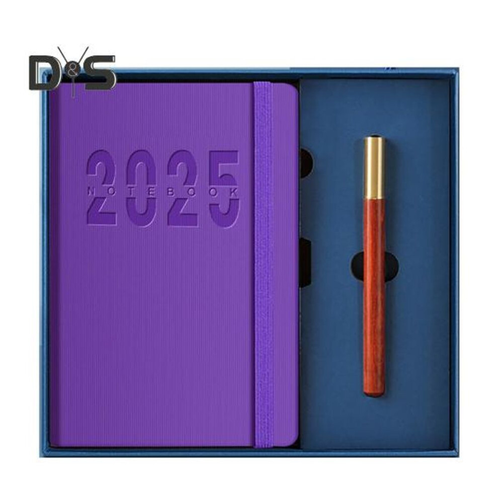 (purple, English books) 2025 Schedule Planner One Year Organization Monthly Weekly Pages Notebook with Elastic Rope Imitation Leather Cover Planner