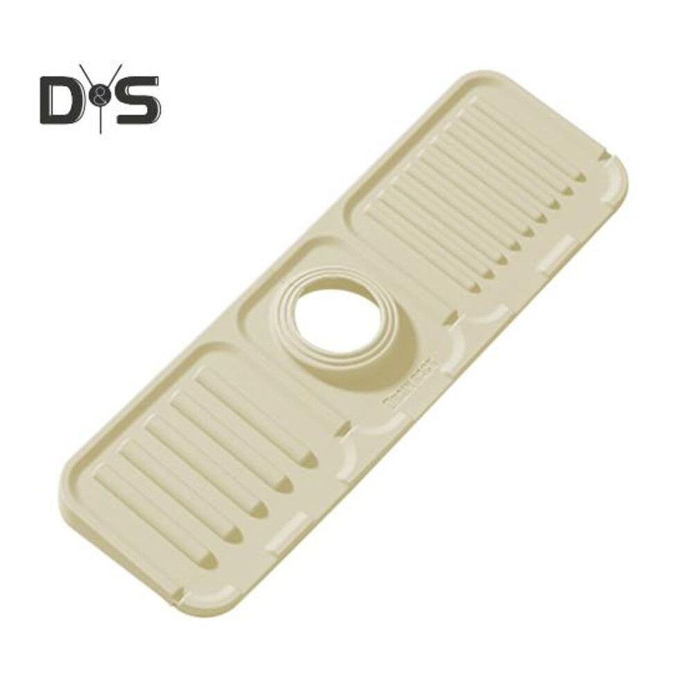 (beige) Silicone Faucet Pad Fast Drying Mat with Integrated Drain Tray Easy to Clean Splash Guard for Bathroom Kitchen Organizer