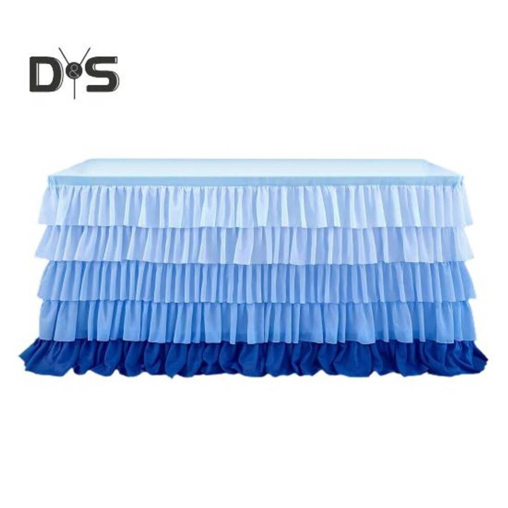 (light blue, 6ft) Table Skirt For Rectangle And Round Table Multi-layer Ruffle Reusable Gradient Rainbow Color Beach Parties Ceremony Birthday Party Decoration Table