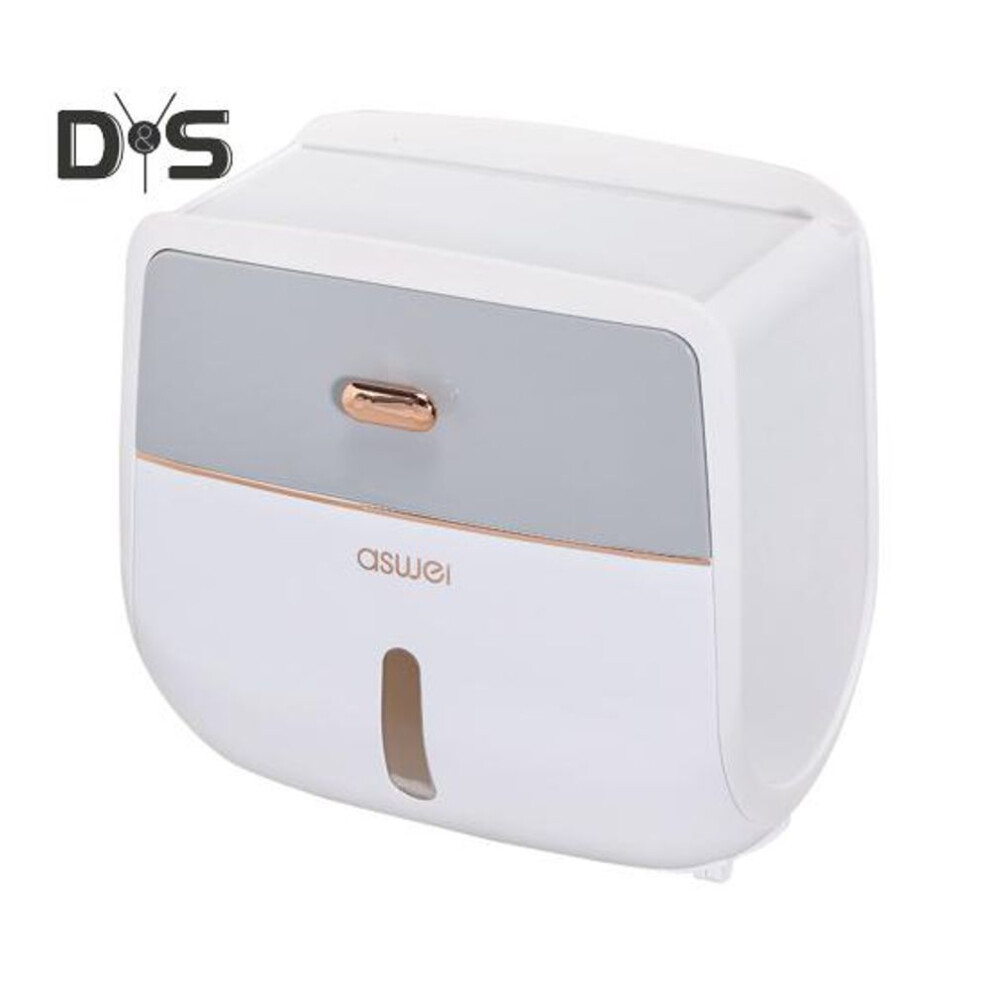 (grey) Wall Mounted Toilet Roll Paper Holder With Drawer Large Capacity Storage Box Easy Installation Waterproof Tissue Box Bathroom Accessories