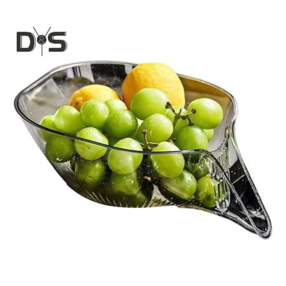 (clear,grey) Fruit Drain Basket with Removable Strainer Food Grade BPA Free Transparent Fruit Cleaning Bowl Kitchen Sink Food Catcher Drainer