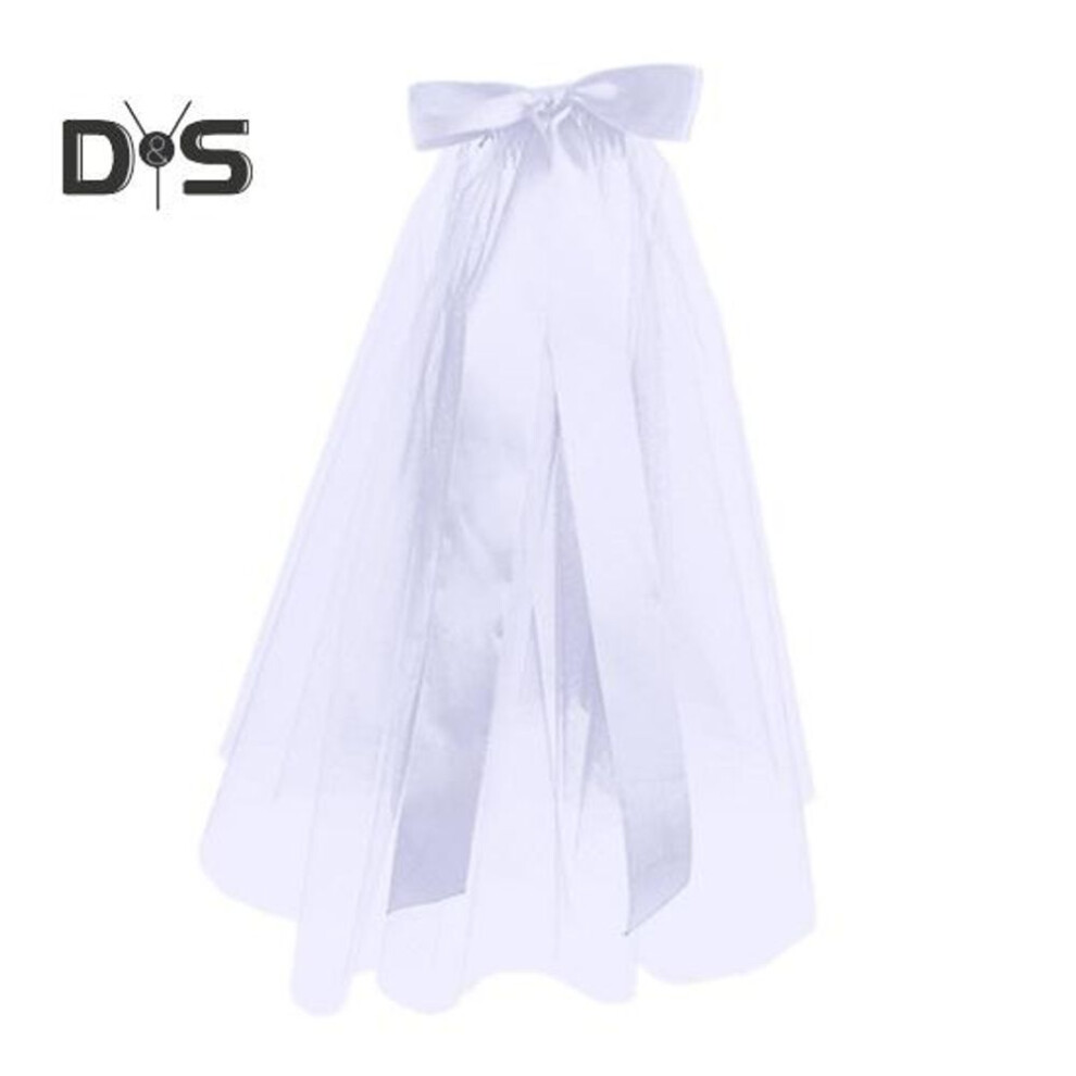 (white) Halloween Veil Double-layered Ribbon Bow Decoration Soft Mesh Veil Wedding Halloween Cosplay Photography Accessories