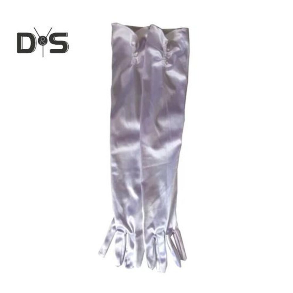 (white) 1 Pair Bride Wedding Gloves Pleated Smooth Satin Anti-slip Faux Pearl Decor Pure Color Dance Ball Banquet Cocktail Party Lady Gloves