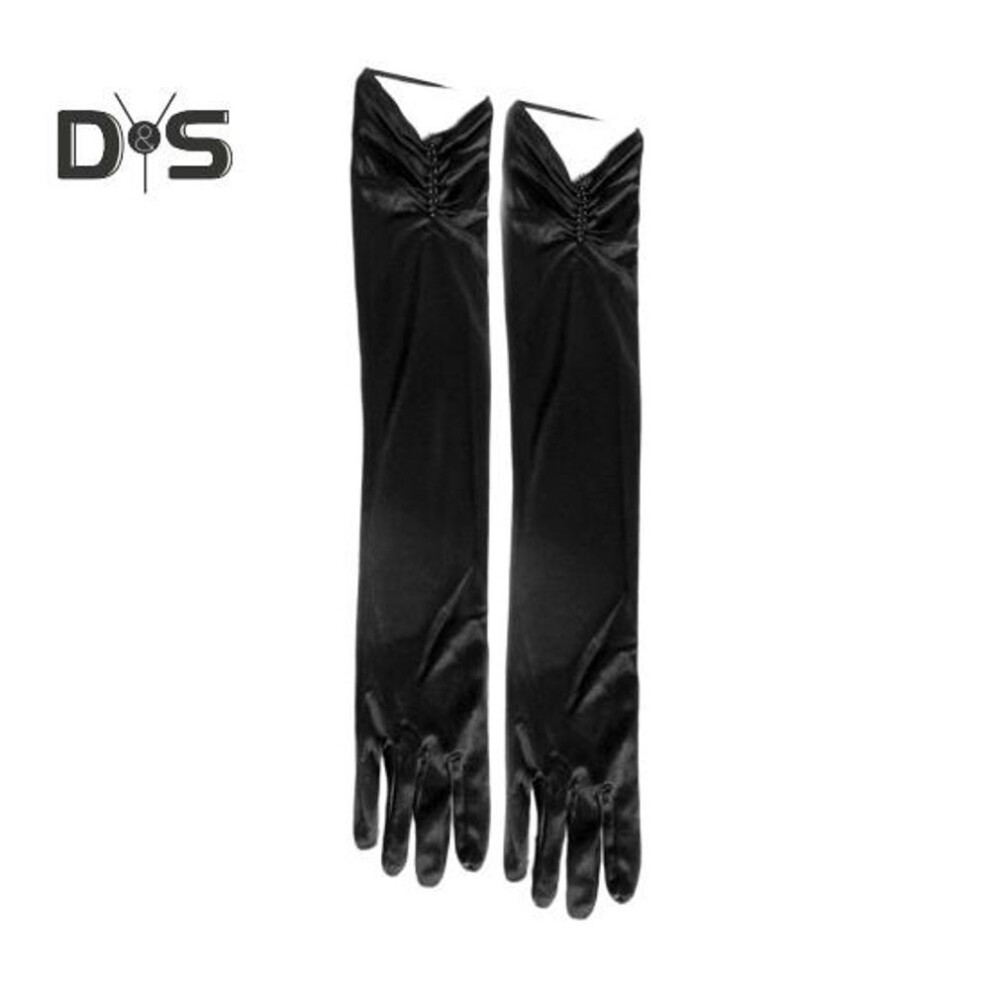 (black) 1 Pair Bride Wedding Gloves Pleated Smooth Satin Anti-slip Faux Pearl Decor Pure Color Dance Ball Banquet Cocktail Party Lady Gloves