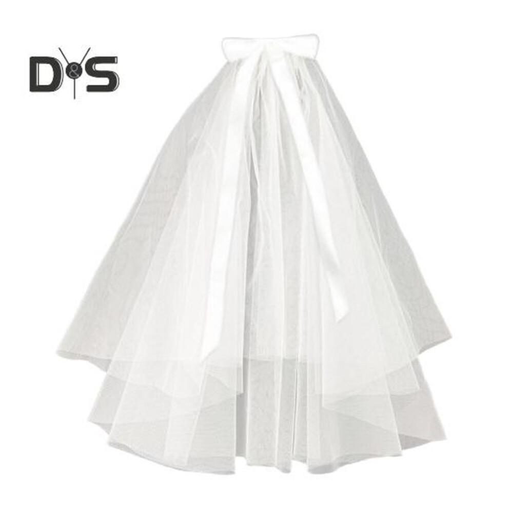 (beige) Halloween Veil Double-Layered Ribbon Bow Decoration Soft Mesh Veil Wedding Halloween Cosplay Photography Accessories