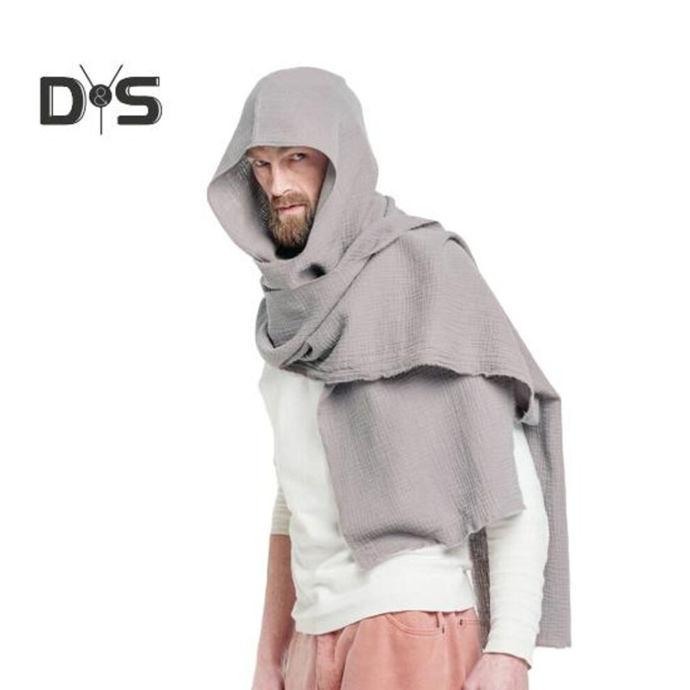 (grey) Men Shawl Scarf Lightweight Solid Color Long Scarf Shawl Retro Cotton Linen Outdoor Neck Wrap Clothing Accessory