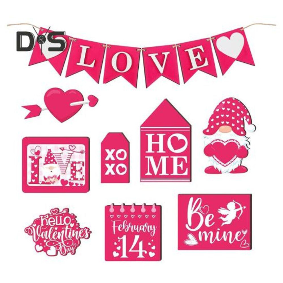(pink) Valentine's Day Tiered Tray Decor Heart Gnome Truck Rustic Wooden Sign Farmhouse Tray Decoration For Home Bedroom Table Decor