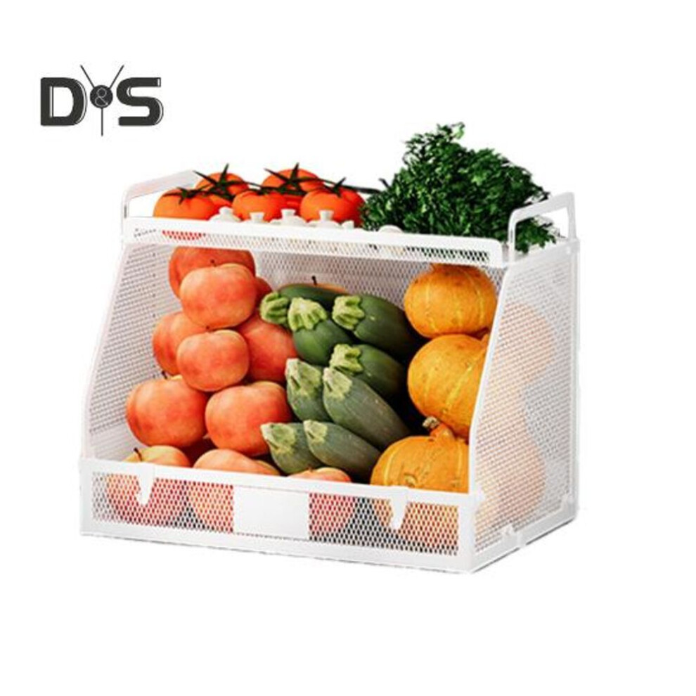 (white) Fruit Basket Storage Rack Large Capacity Strong Load-bearing Thickened Hollow Stackable Fruit Vegetable Basket Countertop Organizer