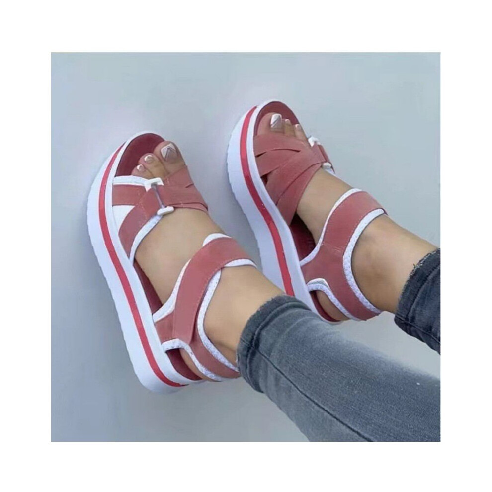 (Pink,37=Foot Length 24cm/9.6in)Sandales femme talons légers sandales plateforme confort plates été chaussures cadeaux