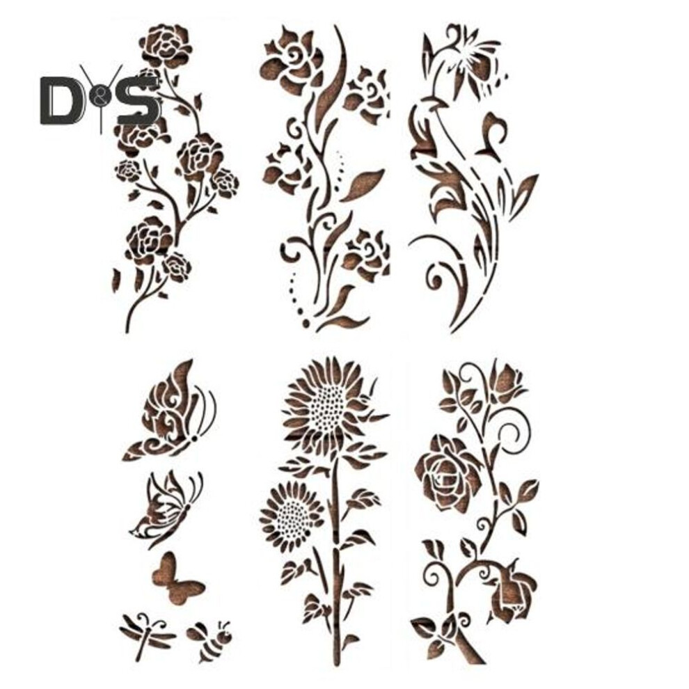 (as the picture, B) Fence Decoration Templates Natural Flower Stems with Stem Leaf Shapes Template Stencils DIY Projects Painting Templates