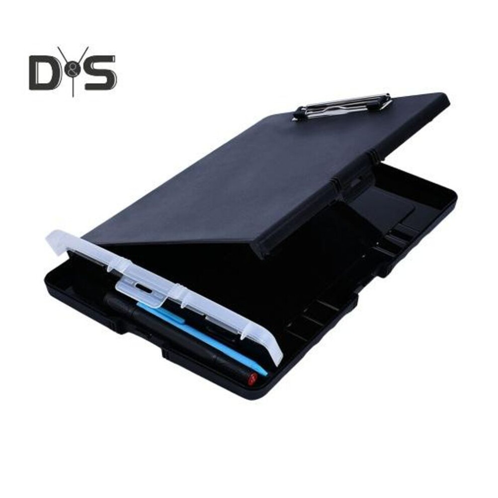(black) File Folder Organizer With Strong Lock Non-slip Clips Hanging Holes 3-in-1 Clipboard Pencil Case File Storage Box
