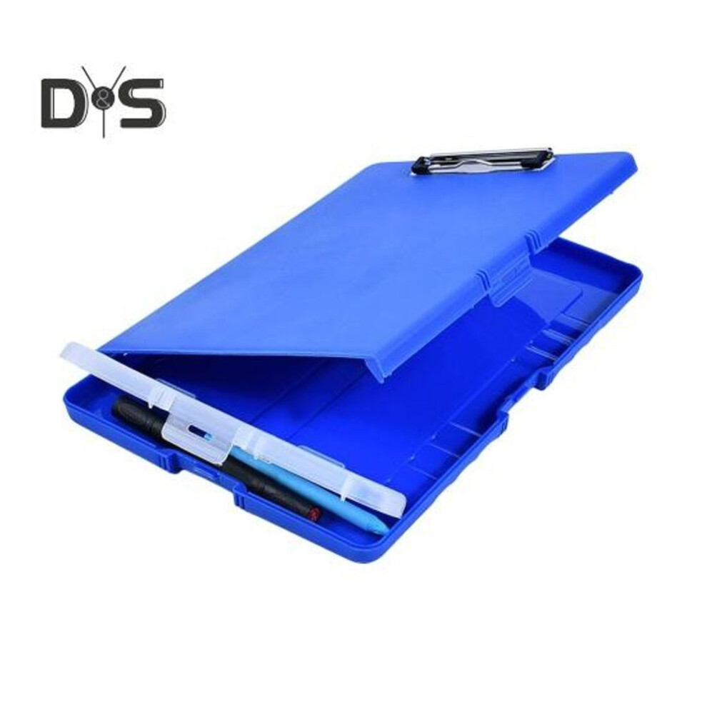 (blue) File Folder Organizer with Strong Lock Non-Slip Clips Hanging Holes 3-in-1 Clipboard Pencil Case File Storage Box