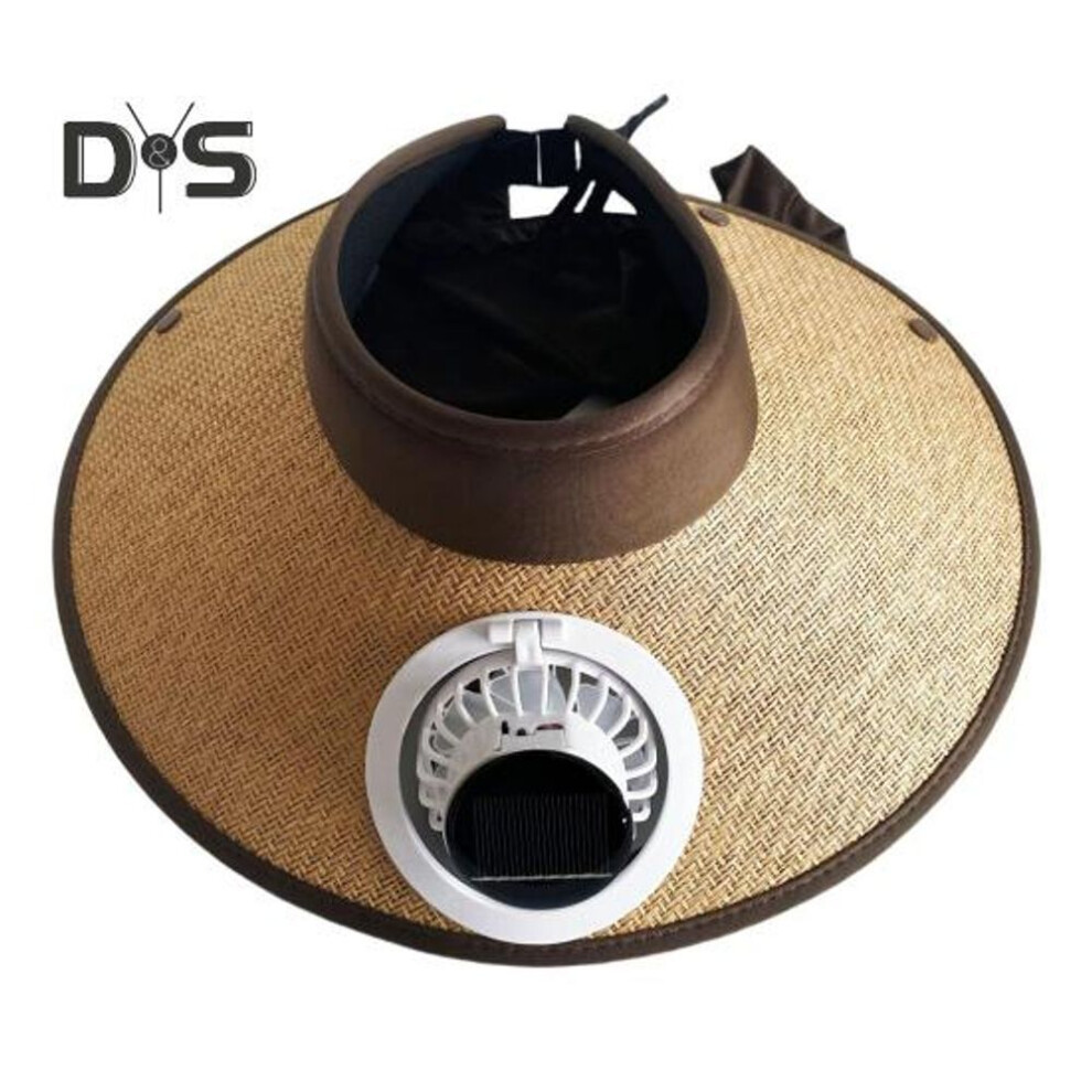 (khaki) Wide Brim Sun Hat With Built-in Fan Summer Outdoor Straw Visor Hat With Solar/usb Powered Fan For Camping Fishing Hiking