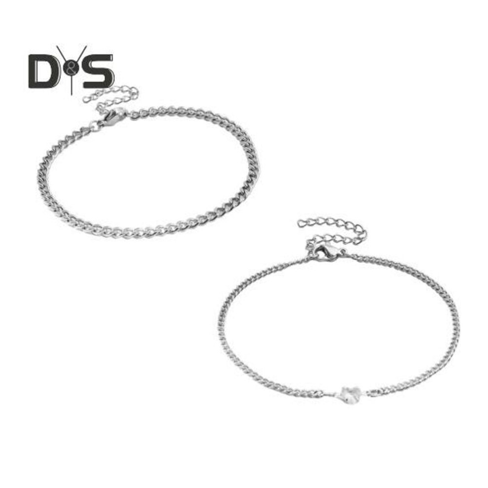 (silver) 2pcs Women Charm Bracelet Shiny Rhinestone Inlaid Adjustable Fit Wristband Anniversary Birthday Jewelry Gift