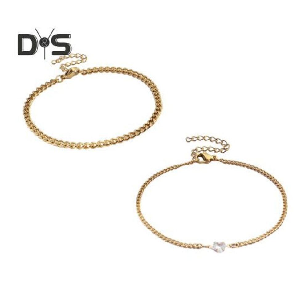 (golden) 2Pcs Women Charm Bracelet Shiny Rhinestone Inlaid Adjustable Fit Wristband Anniversary Birthday Jewelry Gift