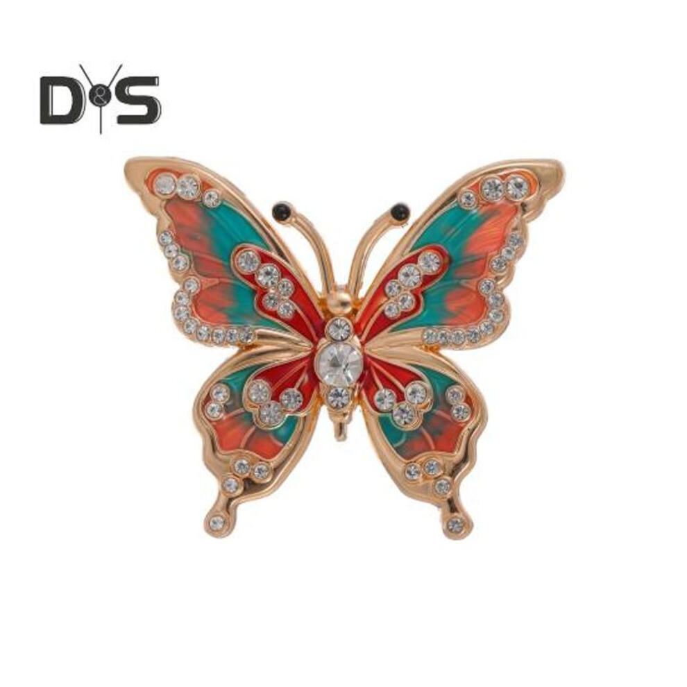 (red) Alloy Brooch Butterflies Shape Oil-dripping Shiny Rhinestones Animal Design Brooch Pin Clothes Hair Hats Bags Badge