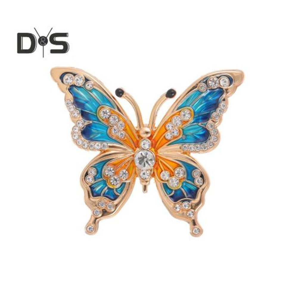 (blue) Alloy Brooch Butterflies Shape Oil-Dripping Shiny Rhinestones Animal Design Brooch Pin Clothes Hair Hats Bags Badge