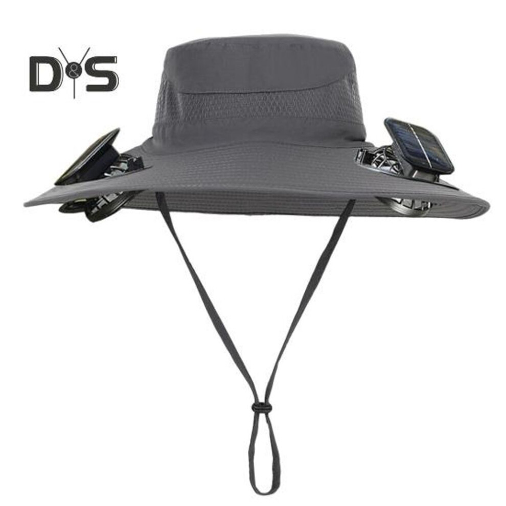 (as the picture, A) Solar Fan Hat with Wide-Brimmed Design Dual-Power Fans 800mAh Battery Outdoor Fishing Hat for Hiking Cycling Fishing
